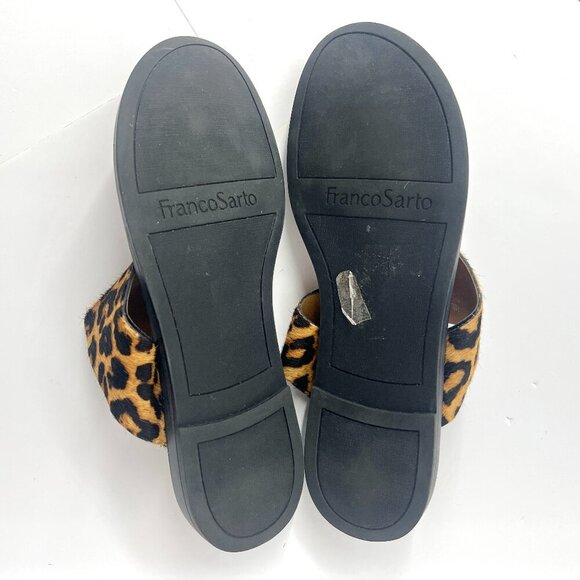 Ss 10- Franco Sarto Ginny Leather Leopard Print Calf Hair Slide Sandal - Picture 7 of 10